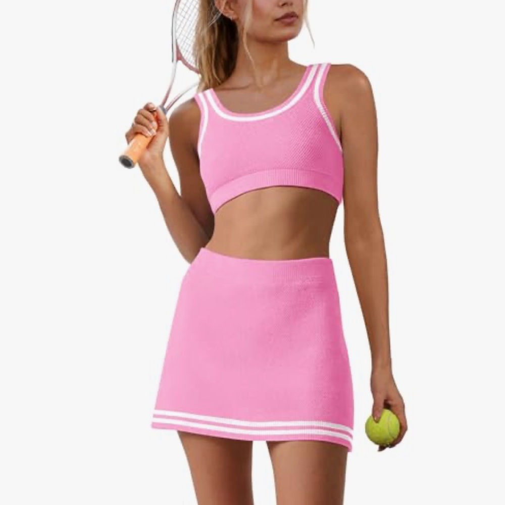 Yoga Pink Knit Tennis Skirt Set